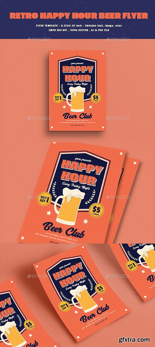 GR - Retro Happy Hour Beer Flyer 20625575 GR - Retro Happy Hour Beer Flyer 20625575