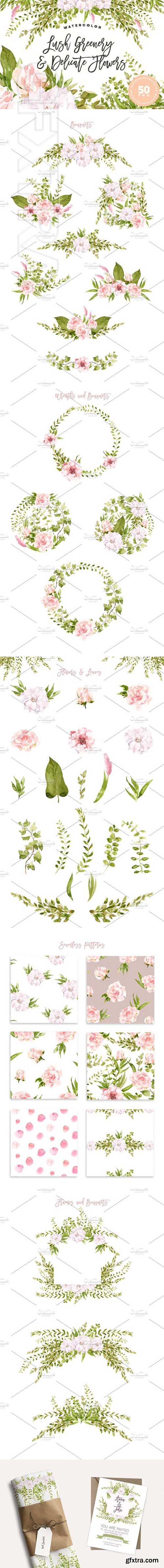 CreativeMarket - Lush Greenery & Delicate Flowers 1848103