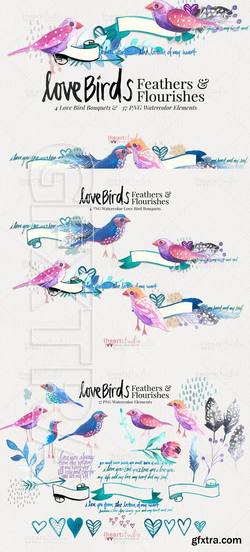 CreativeMarket - Love Birds Watercolors 1863862