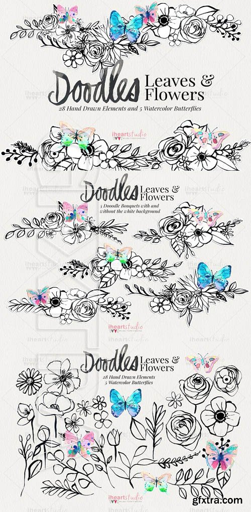 CreativeMarket - Doodle Leaves and Flowers 1863852