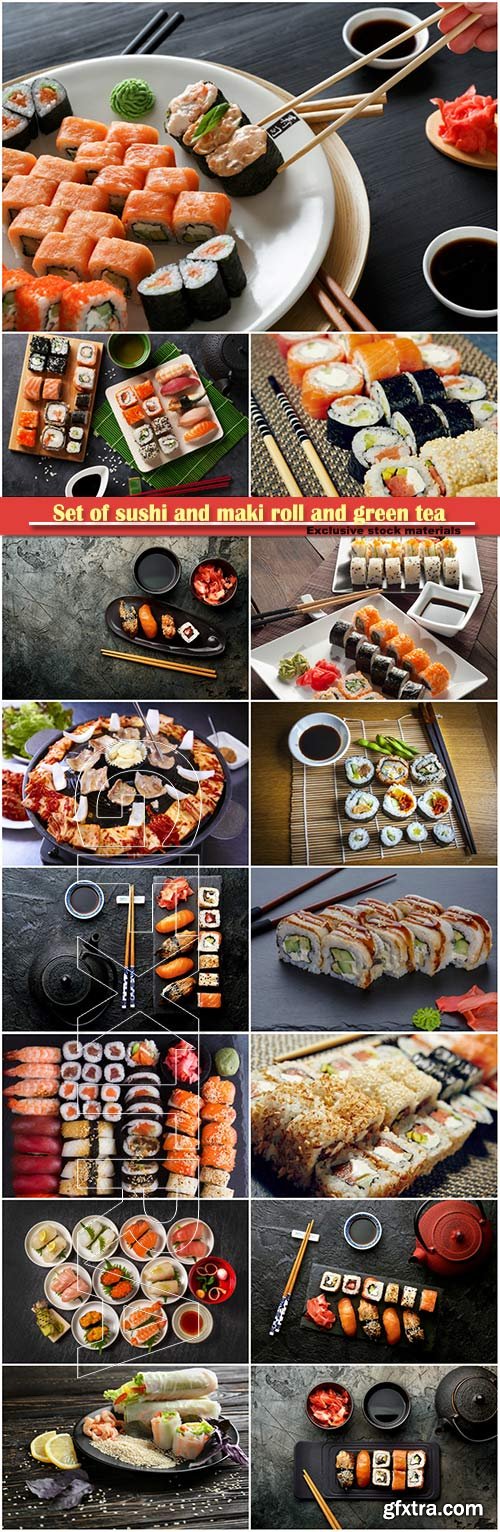 Sushi and Maki Roll and Green Tea 15xJPG