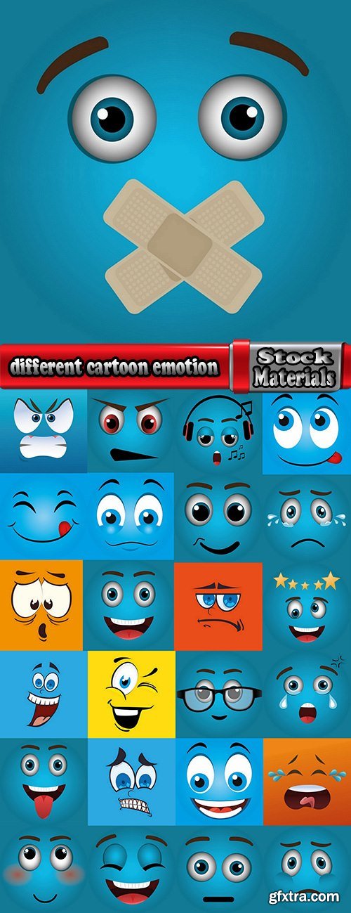 different cartoon emotion facial expression monsters character 25 EPS