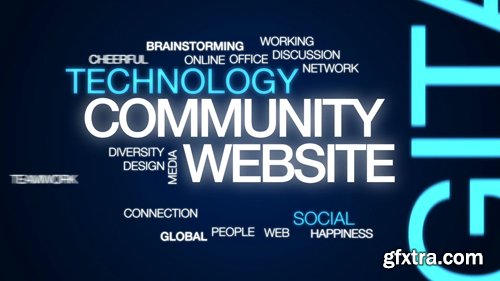 Community website animated word cloud, text design animation