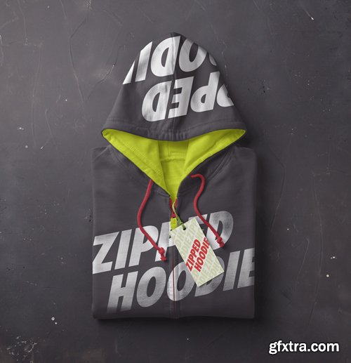 Folded Psd Zipper Hoodie Mockup
