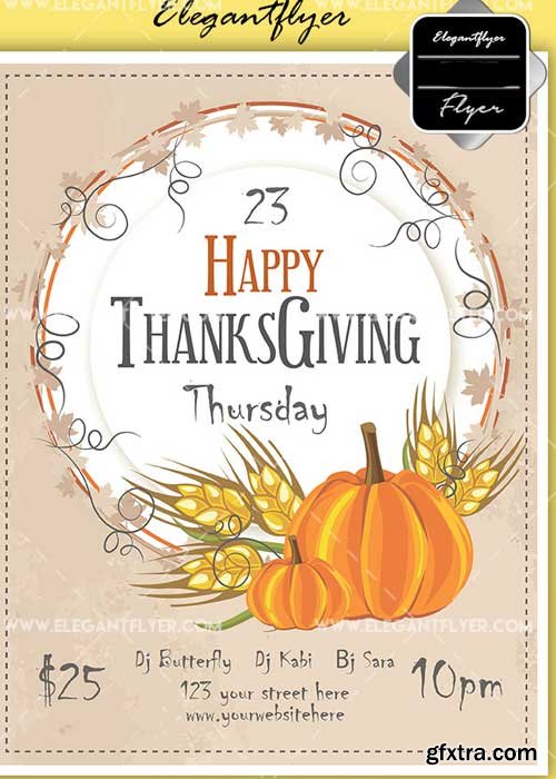 Thanksgiving Day V29 Flyer PSD Template + Facebook Cover