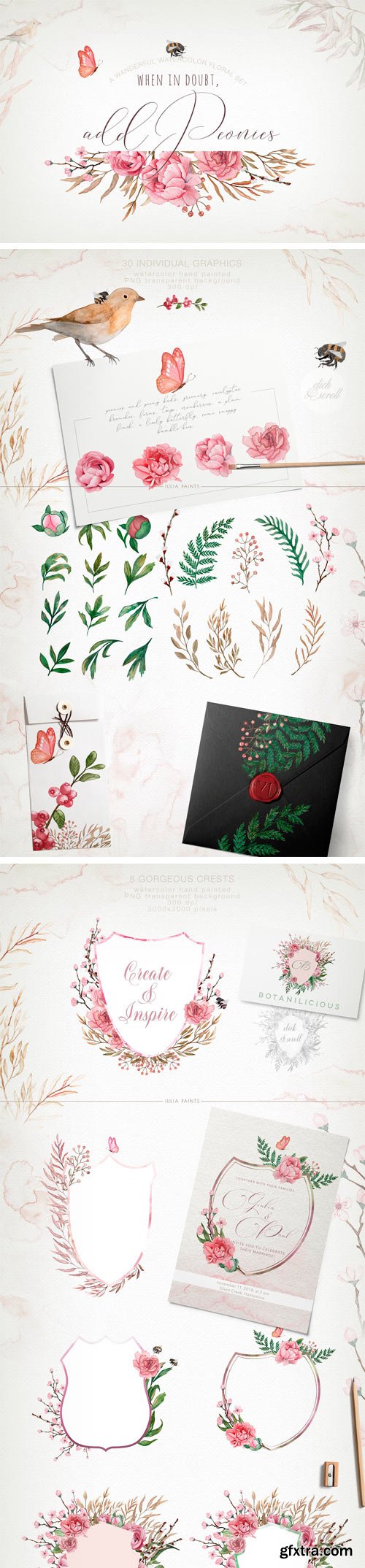 CM - Add Peonies - Watercolor Graphic Set 1868042