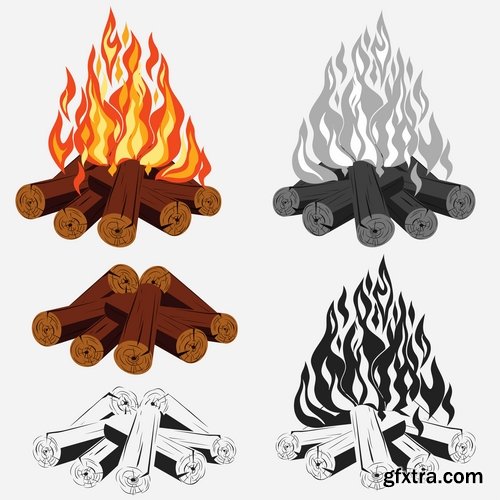 Camp fire fire flame icon vector image 25 EPS
