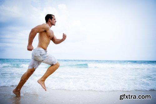 Sports training running on the sand beach sea ocean 25 HQ Jpeg