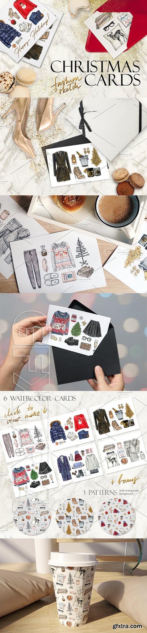 CreativeMarket - Christmas fashion sketch cards 1921817