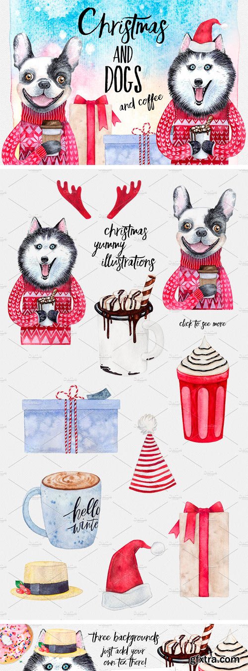 CM - CHRISTMAS AND DOGS Watercolor Set 1923085