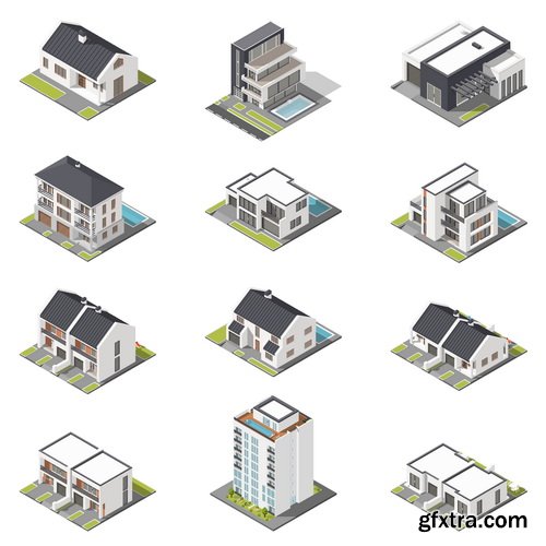 Vectors - Various Isometric Buildings 24