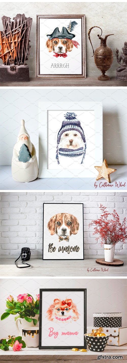 CM - Watercolor Dogs. Animal Clipart 1888575