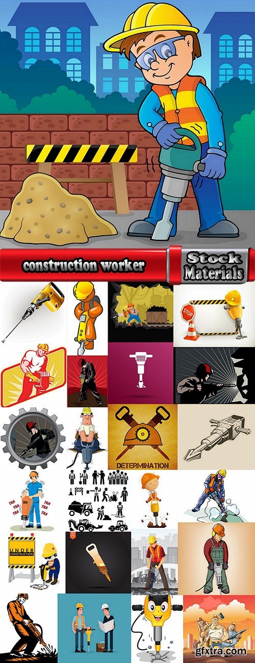Jackhammer construction worker 25 EPS