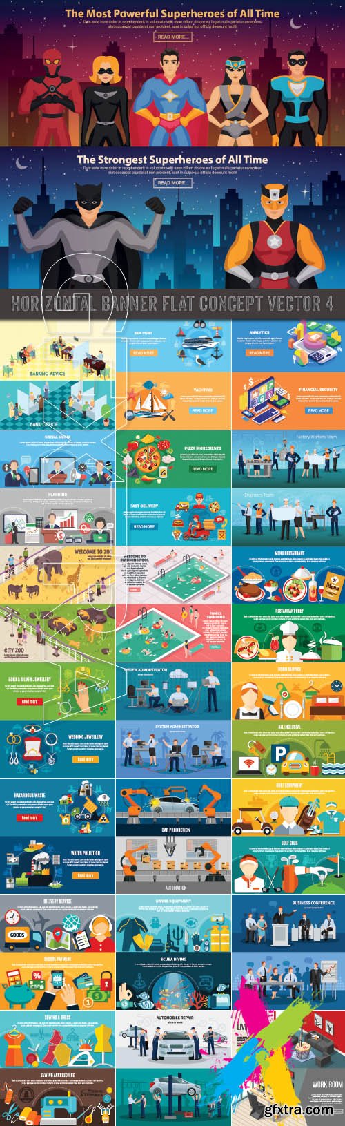 Horizontal Banner Flat Concept vector 4