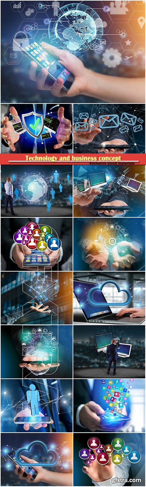 Technology and business concept, computer and devices displayed on a futuristic interface