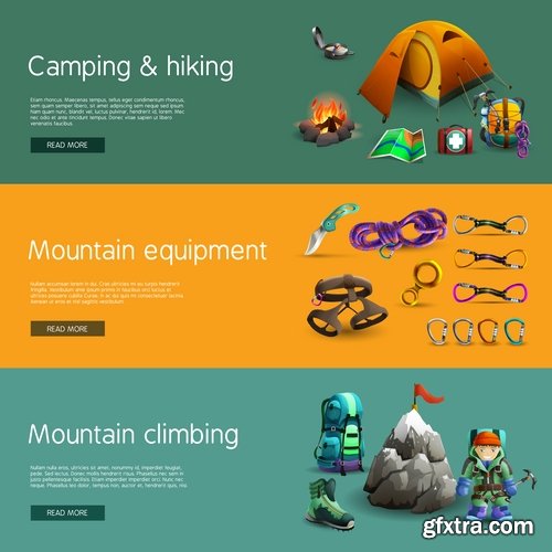 Tourism mountaineering icon flyer banner climbing equipment 25 EPS