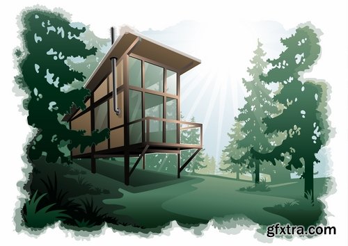 Wooden house on a tree hut vector image 25 EPS