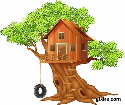 Wooden house on a tree hut vector image 25 EPS