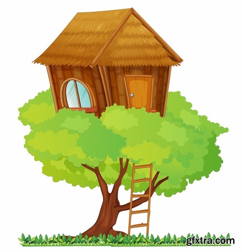 Wooden house on a tree hut vector image 25 EPS