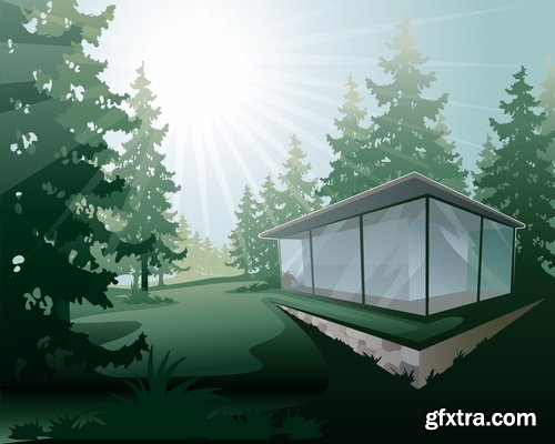 Wooden house on a tree hut vector image 25 EPS