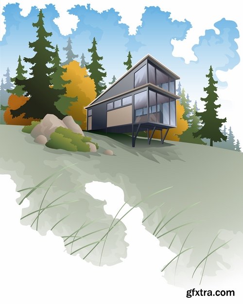 Wooden house on a tree hut vector image 25 EPS