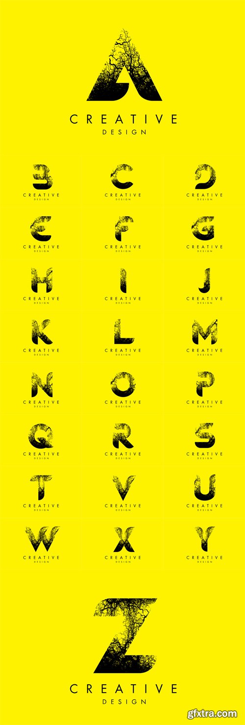 Vector Set - Logos Letter Made From Black Tree Branches