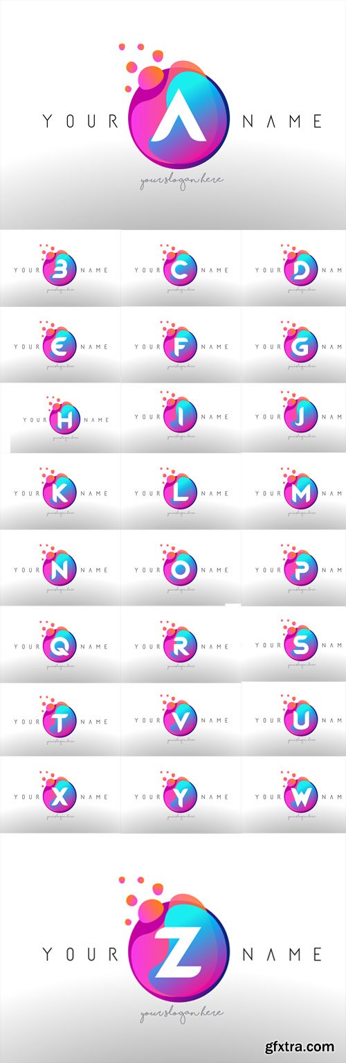 Vector Set - Dots Letter Logo With Bubbles. A Letter Design Vector with Vibtant Colored Particles Vector Set - Dots Letter Logo With Bubbles. A Letter Design Vector with Vibtant Colored Particles
