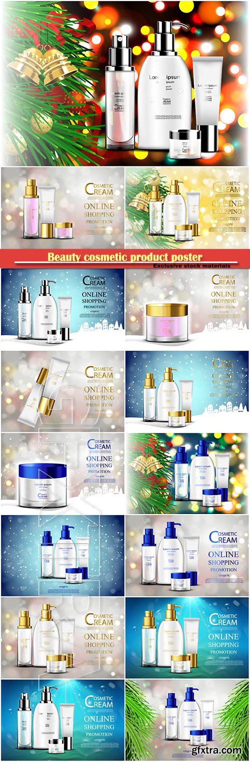 Luxury cosmetic bottle package skin care cream, beauty cosmetic product poster