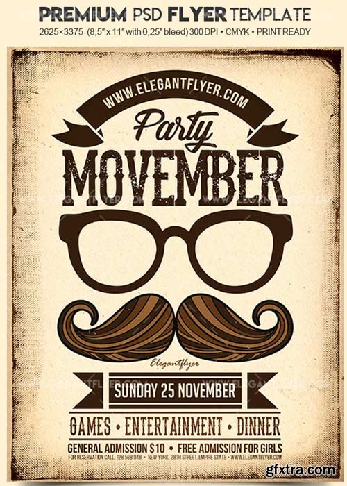Movember Party V03 2017 Flyer PSD Template + Facebook Cover