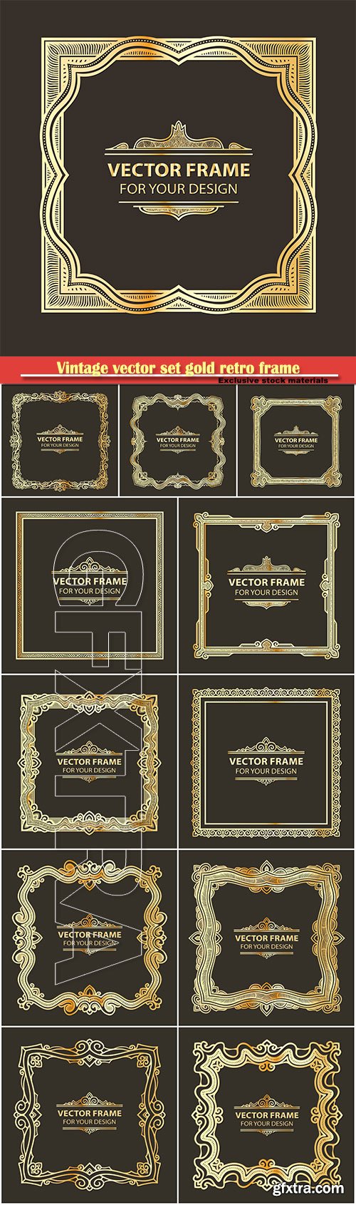 Vintage vector set gold retro frame