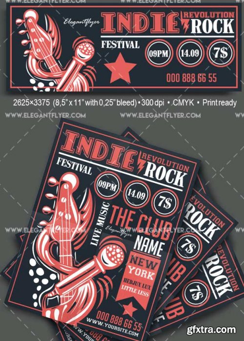 Indie Rock V22 Flyer PSD Template + Facebook Cover