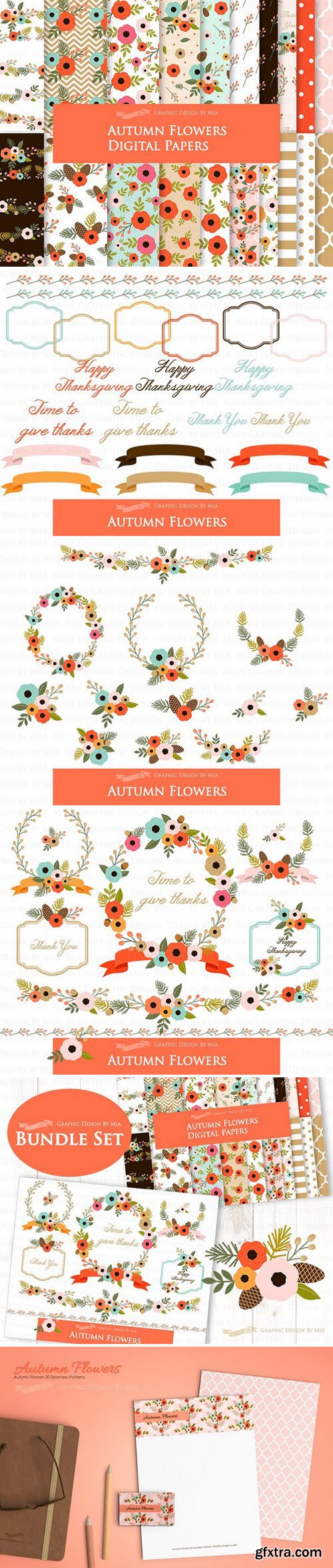 CM - Autumn Flowers Clipart+Pattern set 1901243