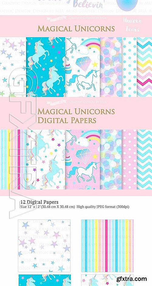 CM - Magical Unicorns Clipart Pattern set 1316025