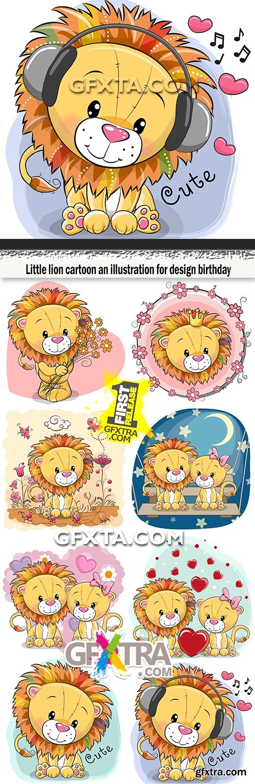 Little lion cartoon an illustration for design birthday