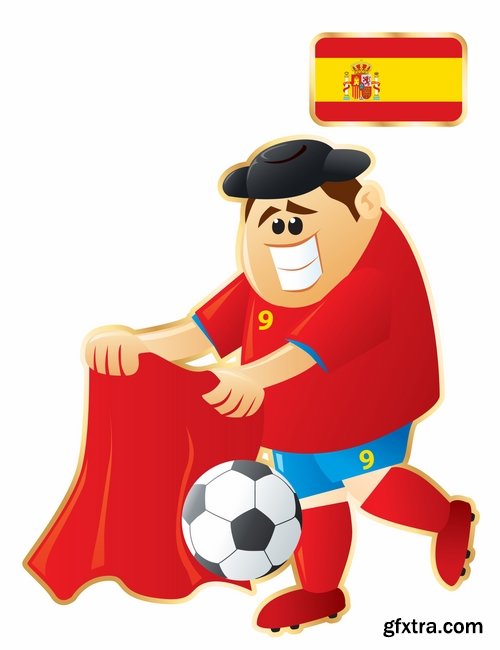 Cartoon boy football footballer different countries vector image 25 EPS