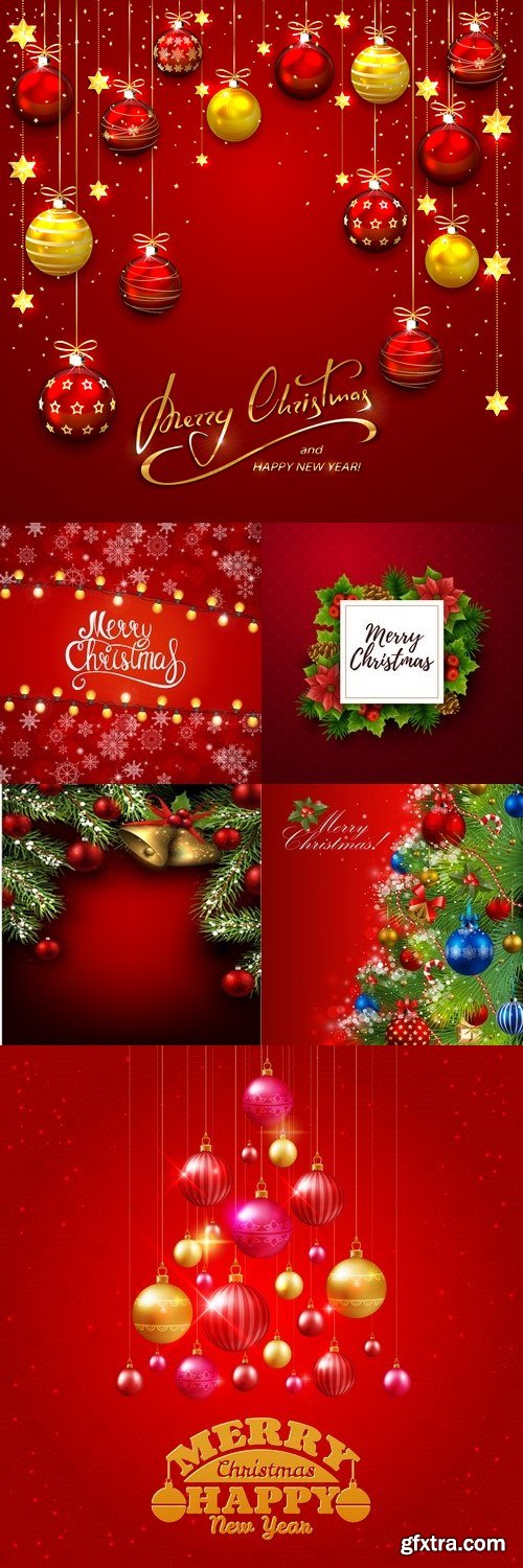Vectors - Red Christmas Backgrounds Set 17