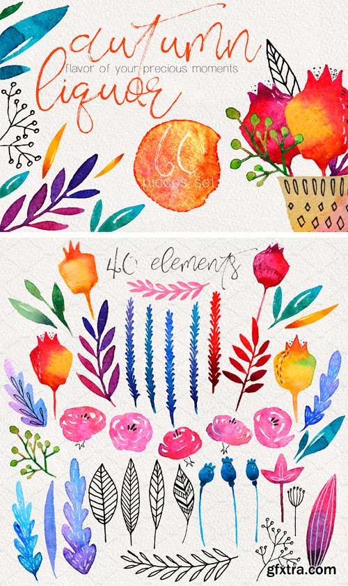 CM - Autumn Liquor. Watercolor Design Set 1984062