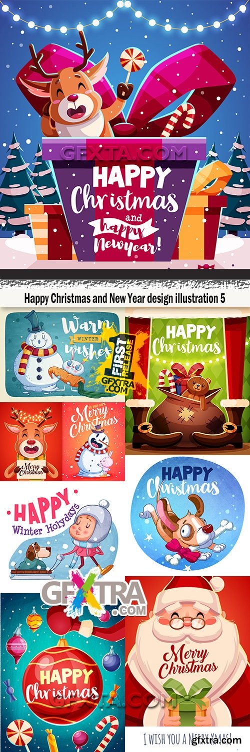 Happy Christmas and New Year design illustration 5