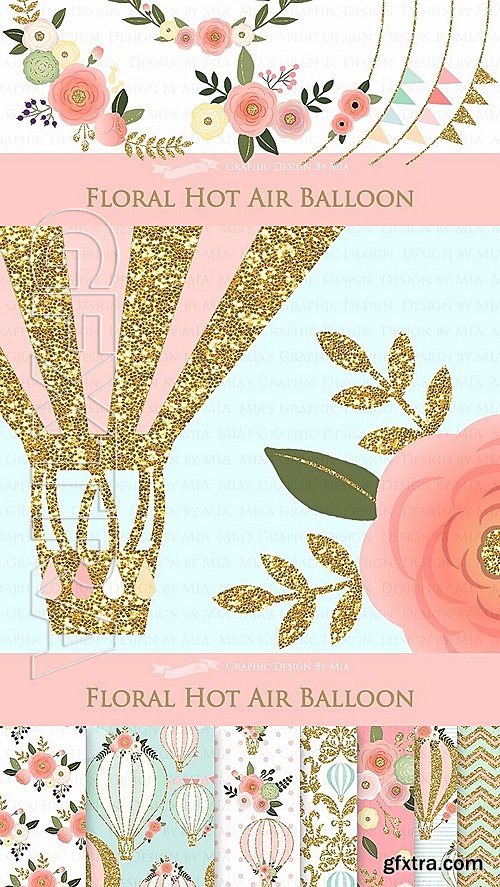 CM - Hot Air Balloon Clipart+Pattern set 1415911