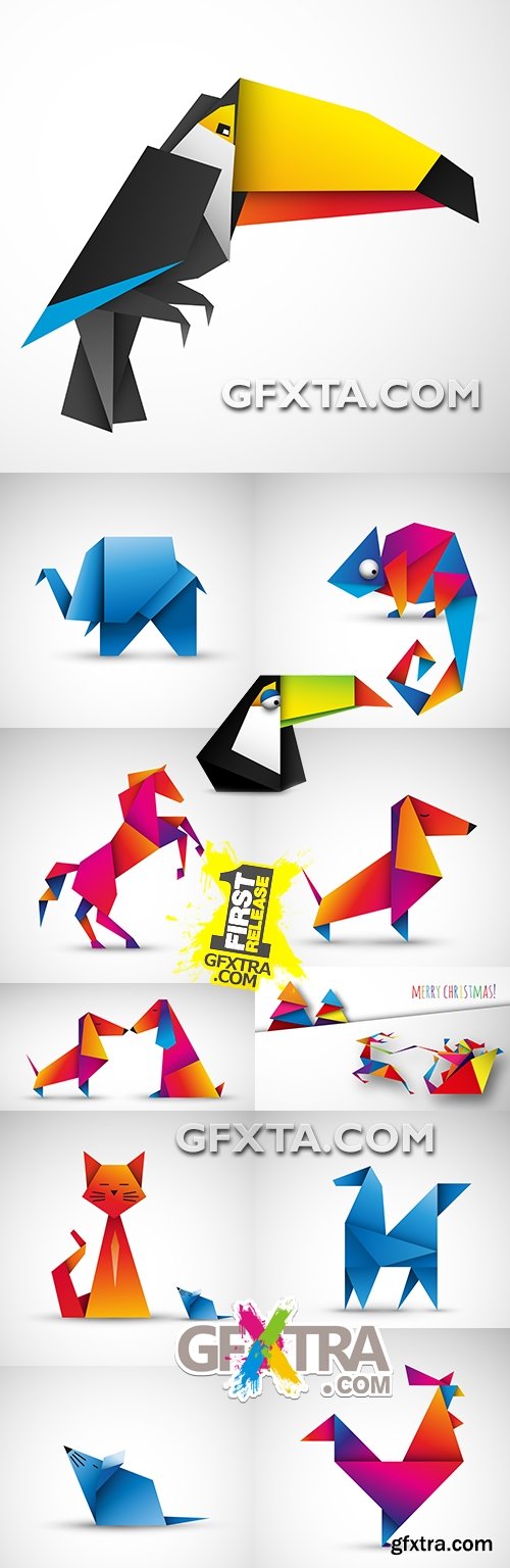 Origami from color paper bird and animals design