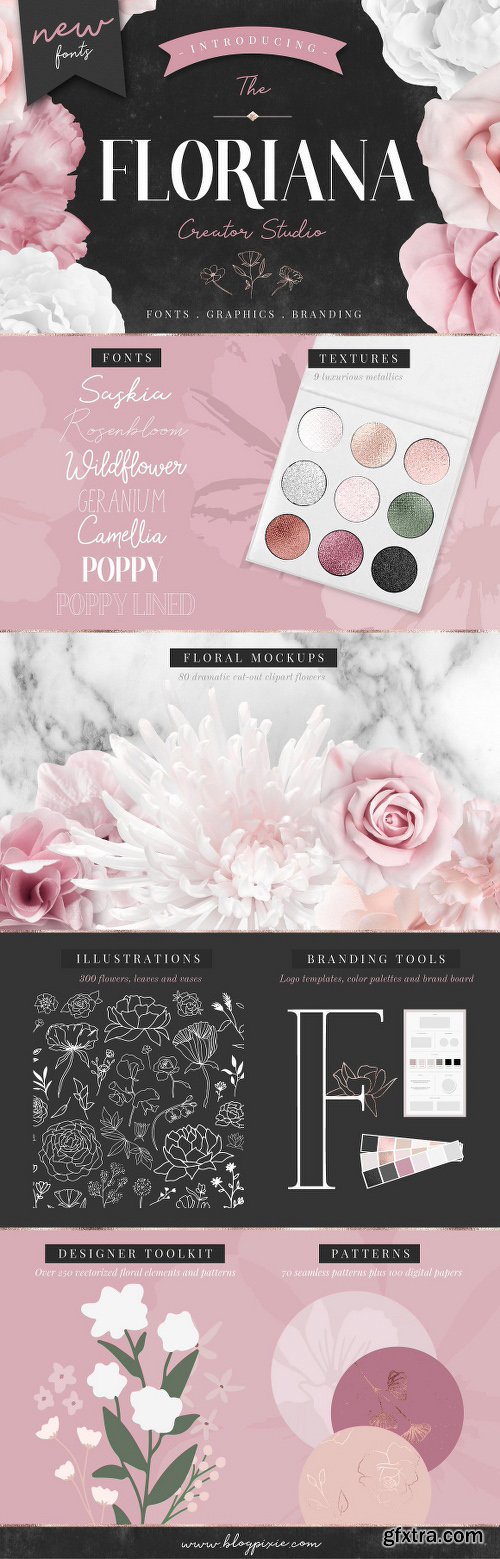 CreativeMarket Floral Bundle Fonts &amp; Illustrations 1985821