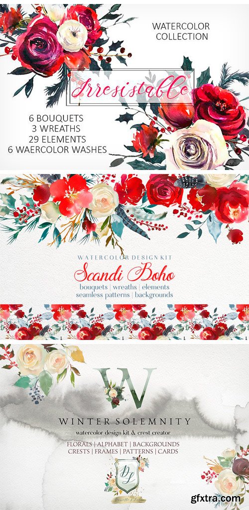 CM - Christmas Watercolor Floral Bundle 2011291