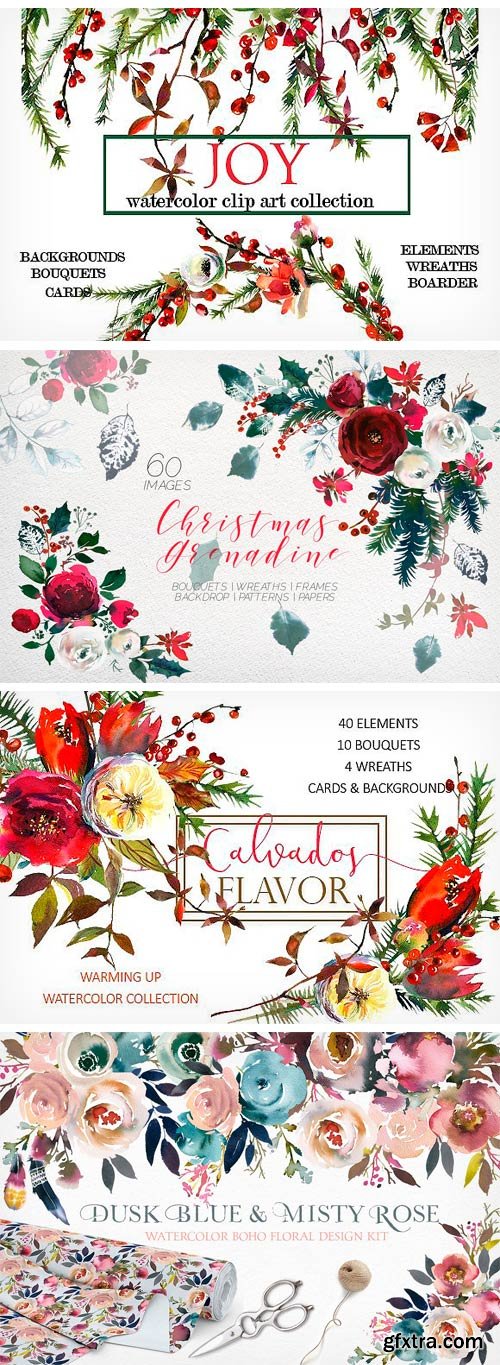 CM - Christmas Watercolor Floral Bundle 2011291