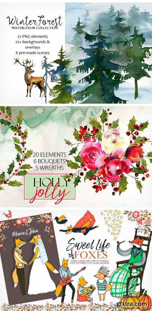 CM - Christmas Watercolor Floral Bundle 2011291