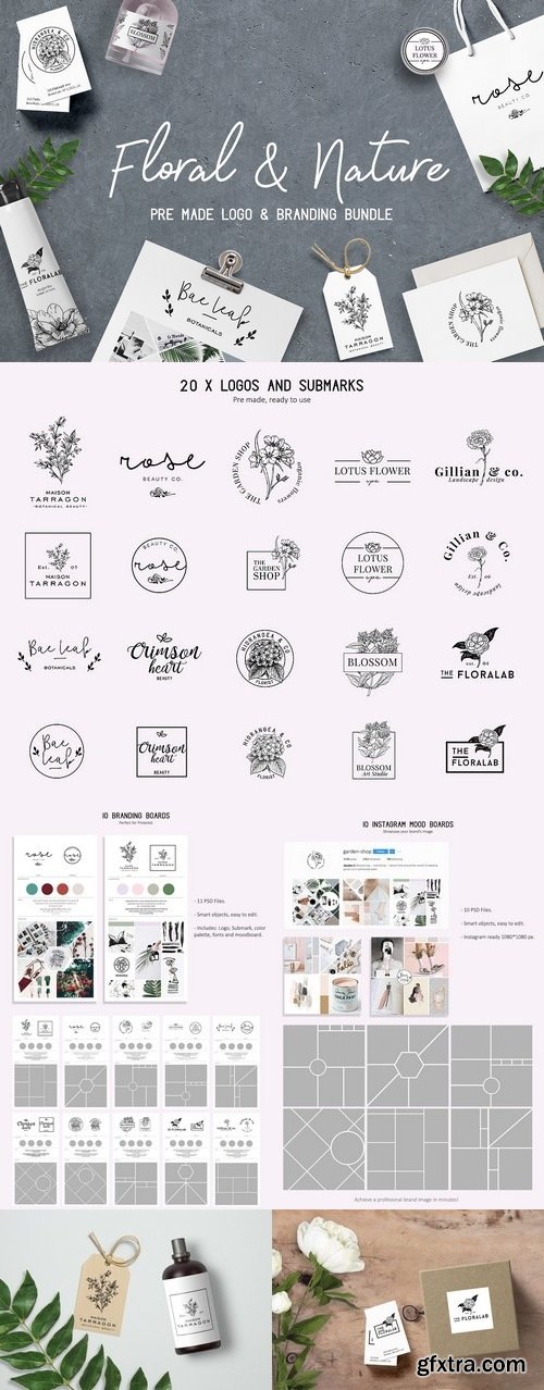 CM - Floral logo and branding bundle 1548752
