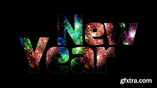 Beautiful multi colored fireworks glow through the text Happy New Year Beautiful multi colored fireworks glow through the text Happy New Year