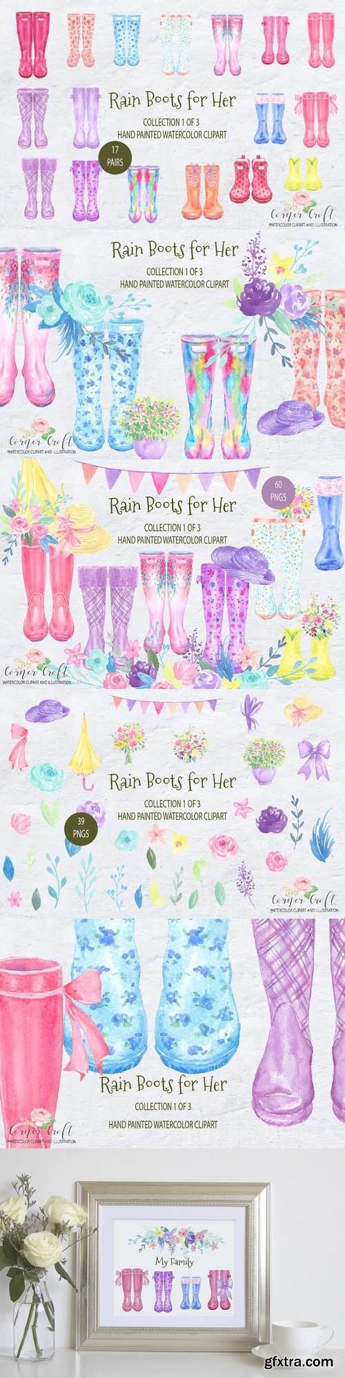 Watercolor Rain Boots for Her - Watercolor collection 1 of 3