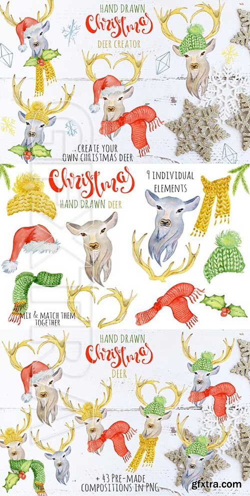 CreativeMarket - Christmas deer watercolor creator 2081159