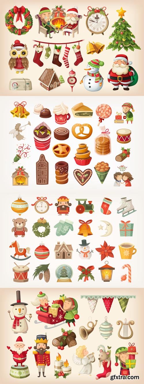 Set of colorful Christmas items Set of colorful Christmas items