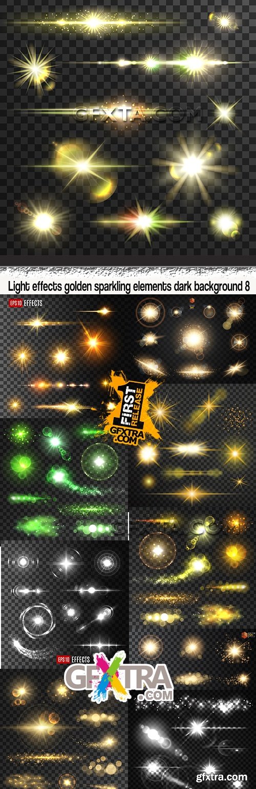 Light effects golden sparkling elements dark background 8